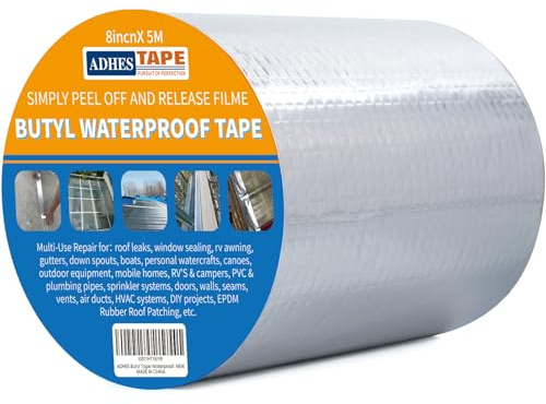 ADHES Butylband Dichtungsbänder, 15cm x 5m, 47 mil Dick Silber | Aluminiumfolie Tape Wasserdichtes Klebeband für Dach, Wohnwagen, Fenster, Container, Flachdach