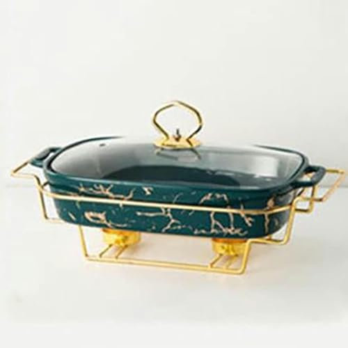Ceramics Chafing Dish Buffet Set, Marble Finish Chafing Dish, Rectangular Chafers for Buffet/Weddings/Parties/Banquets/Catering Events