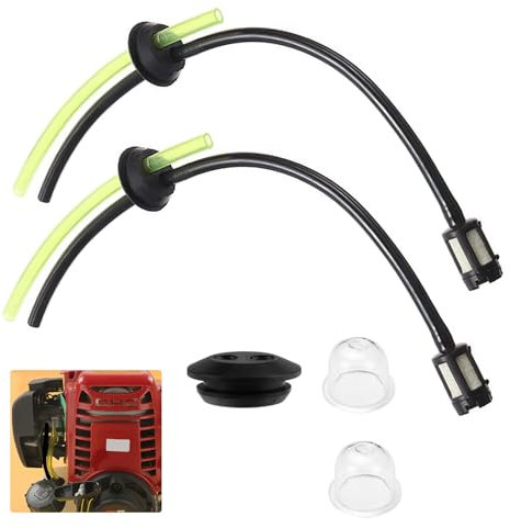 2 PCS Universal Fuel Line Fuel Pipe for Strimmer Trimmer Brush Cutter Mower Lawnmower Replacement with Filter Primer Bulb Assy Garden Machine Fitting with 1 Rubber Plugs+2 Oil Bubbles