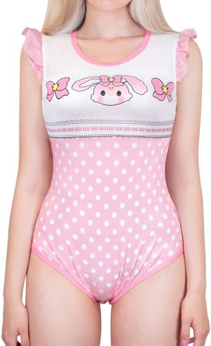 LittleForBig Silkeslent Ärmlös Sparkdräkt Onesie Pyjamas Bodysuit - Usagi Vintage Onesie, Rosa, 4XL