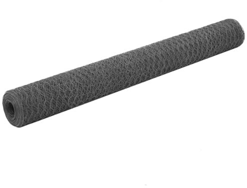JUDYY Drahtzaun Stahl mit PVC-Beschichtung 25x1,2 m Grau, Maschendrahtzaun, Gartenzaun, Hühnerzaun, Hundezaun, Hasendraht, Draht Zaun 143290