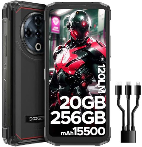 DOOGEE Fire6 Power Telephone Portable Incassable 15500mAh/33W【2025】, 20+256GB, Lampe de Poche, Android 14 Smartphone Incassable, 50MP AI Caméra, 6,56” IPS, NFC/Face ID/OTG/3 Fentes pour Cartes