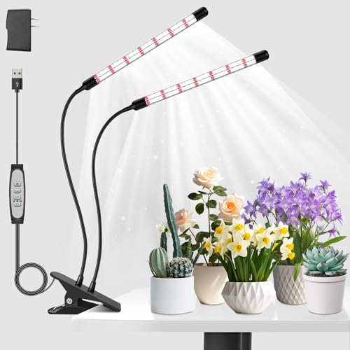 COKOLILA 2 Têtes Lampe pour Plantes, 160 LEDs lumière à spectre complet, 6500K 630nm pour plantes d'intérieur avec minuterie 6/12/18H, 3 modes d'éclairage, 5 luminosité, idéal pour les plantes