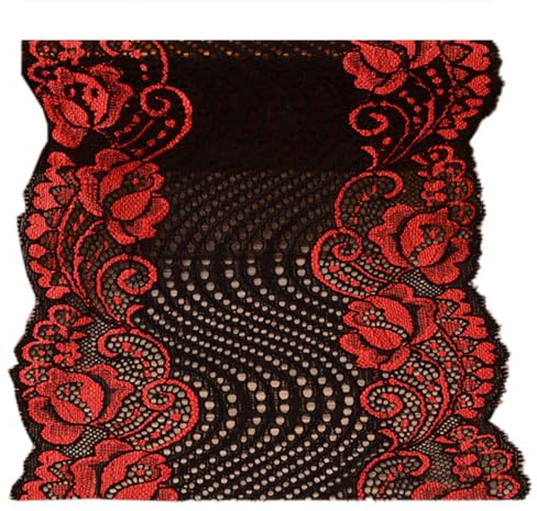 Anevous 3 Yards Spitzenband Spitzenbordüre, Spandex Zierband Spitzenborte Spitzen, 18 cm Breite Dekoband, Häkelspitze Spitze Borten für DIY Nähen Handwerk, Kleidung Zubehör Dekoration,Schwarz Rot