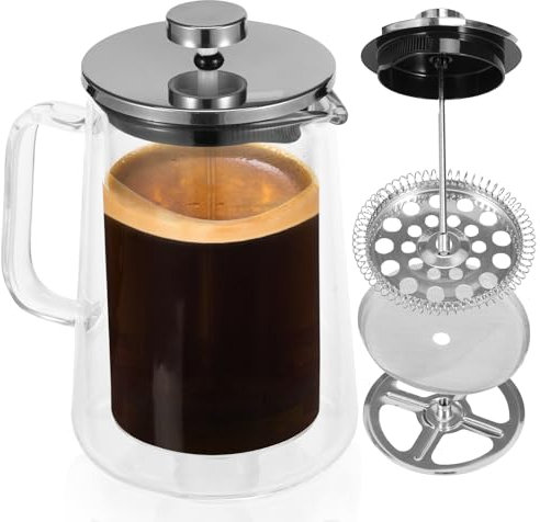 Cafetiere - Cafetera de 350/650/1000 ml, prensa francesa de vidrio de doble pared con émbolo, prensa francesa transparente, máquina de té multifuncional, cafetera para oficina en casa y campamento