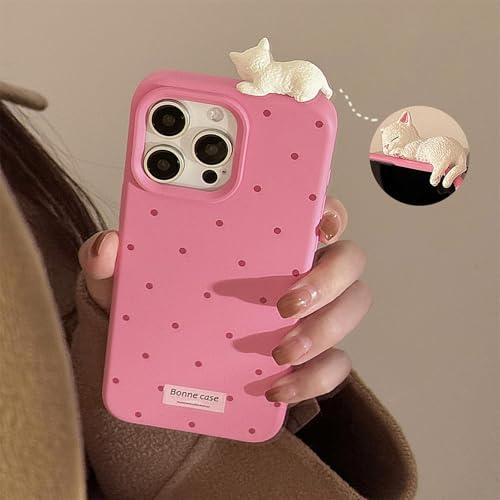Bakicey Kompatibel mit iPhone 14 Hülle,Wellenpunkt Schön Süß Dreidimensional Kitty Silikon Schutzhülle mit Süße 3D Katze Mädchen Kratzfest Case Cover für iPhone 14,Rose_Powder