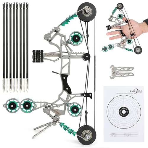 Poearcus Taschenbogen für Erwachsene Mini Competition Compound Bogen und Pfeile Set Kleiner Jagdbogen mit Bogenständer Anzug für Schießen Ziel Übung (Grün, Typ 2（8 Pfeile)