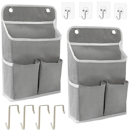LASAMOLL Hängeaufbewahrung, Organizer zum Aufhängen über der Tür, Wandkörbe, Aufbewahrung mit Taschen für Zuhause, Wohnmobil, Büro und mehr, Grau, 2 Stück
