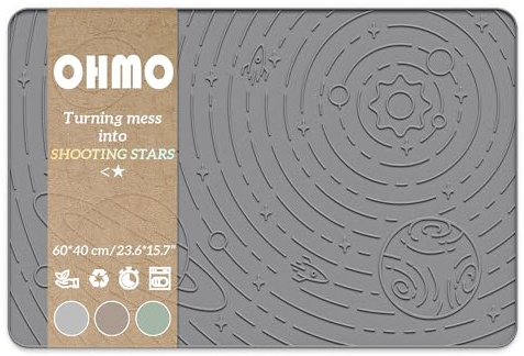 OHMO Napfunterlage Hund Katzen Zubehör Futtermatte Hund 60x40cm Grau | Silikon Unterlage, Wasserdicht, Katzenzubehö, Hundenapf Unterlager, Rutschfest Futterunterlage, Leicht zu Reinigen
