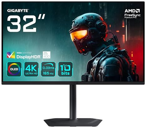 GIGABYTE MO32U 31,5 Moniteur Gaming OLED 4K UHD - 3840 x 2160, 165Hz, 0.03ms, 250 CD/m², Display HDR True Black 400, HDMI 2.1, DisplayPort 1.4