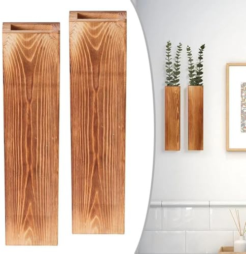 2 macetas de pared de madera, jarrones de pared de madera colgantes, decoración de granja, maceta de pared, para sala de estar, dormitorio, cocina, decoración del hogar