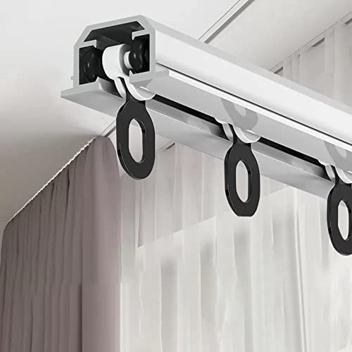 Weiße versteckte Duschvorhangstangen, Schraubbefestigung, Aluminium-Deckenschienensystem mit 4 Rollen, für Terrassentür/Raumteiler/Studio-Apartment, 20 m, modernes und platzsparendes Design für SE