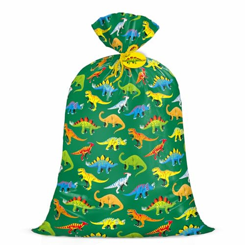 WRAPAHOLIC 142,2 cm große Dinosaurier-Geschenktüte aus Kunststoff, Jumbo-Fahrradtasche, Geschenkpapier für Mädchen, Kinder, Jungen, Geburtstag, Babyparty, Dino-Party, 142,2 cm H x 91,4 cm B
