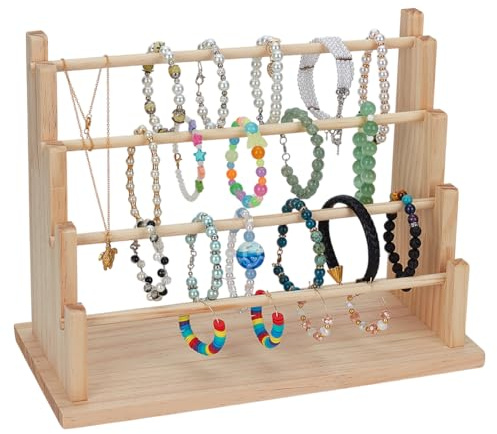 FINGERINSPIRE Soporte de madera para pulseras de 4 niveles, 32 x 15 x 24 cm, organizador de brazaletes, organizador de brazaletes, blanco navajo, soportes elevadores para exhibición de joyas,
