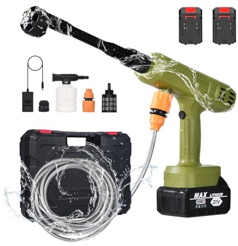 Vislone Kabellose elektrische Wasserpistole, 2 Stück, 21 V, 3000 mAh, batteriebetrieben, mit 6-in-1-Düse, für Autos, Wände, Straßen, Zäune, Höfe, Waschen, Blumenbewässerung