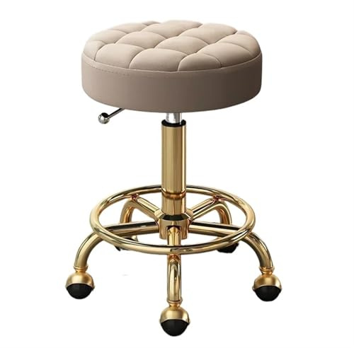 BOJHGO Rollhocker Master Chair Beauty Salon Hocker Friseurstühle mit Rollen und Rückenlehne, Drehhocker mit Rollen, Gewerbemöbel(Golden Dark beige)