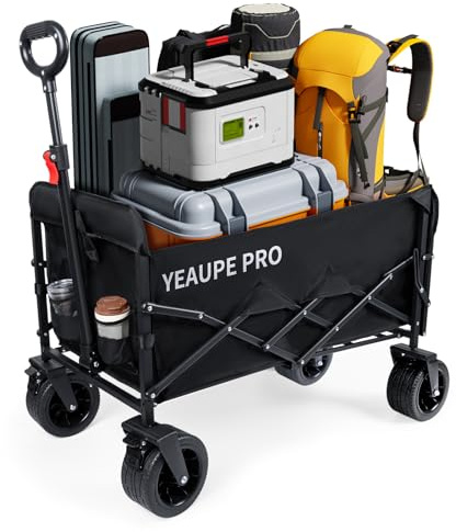 YEAUPE PRO Chariot de Plage Pliable Capacité Max. 230L 200KG, Chariot de Transport à roulettes Tout Terrain Poignée Réglable Charrette pour Extérieur Camping Pique, avec Poche intérieure