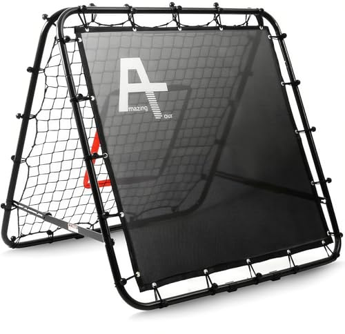 Doppelseitige Rebounder Net Fußball Training Ausrüstung, Schwarz, Rebounder-Netz Tor Kickback Ziel justierbar für Kinder Spiel Lehre Übung Ausrüstung, Einstellbare tragbare netze für Garten, schwarz