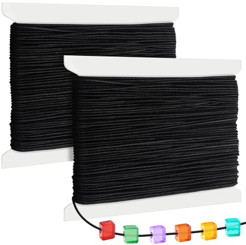 Caianwin 40M/1mm Elastic für Armbänder Elastische Schnur Schwarz Farbe Schmuckfaden Elastisch Nylonschnur für Perlen Halskette und DIY Schmuck Handwerk