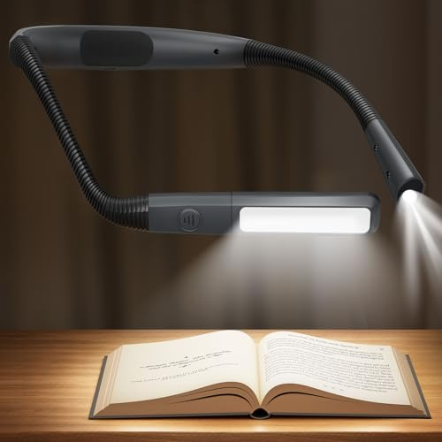 Glocusent Neck Reading Light, 100Hrs Long Lasting Rechargeable Book Light for Reading in Bed, 5 Colors & Stepless Dimming Neck Light, Perfect Gifts for Reading, Knitting, Camping, Repairing