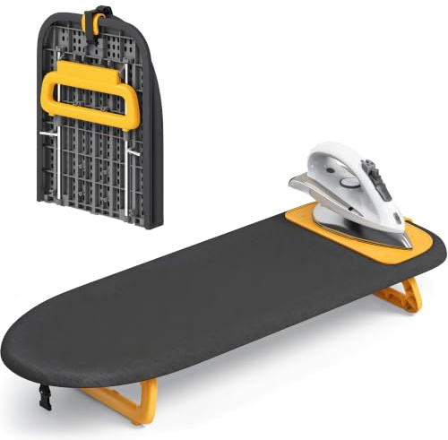 KINGRACK Tabletop Ironing Board, Small Ironing Board with Iron Mat, Foldable Mini Iron Board, Easy Storage for Travel & Dorm, 12x32 Black