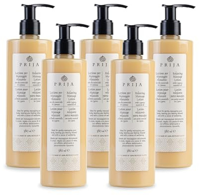 Prija Relaxing Massage Lotion with Aloe Vera and Cypress Oil, Refreshing and Moisturising Body Cream Leaves You Feeling Relaxed with a Sense of Wellbeing 5 x 380ml