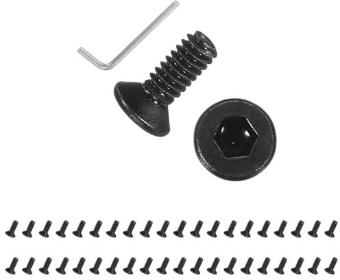 PATIKIL Tornillos de cabeza plana M2x5 mm, 100 unids Tornillos de cabeza avellanada de acero al carbono accionamiento hexagonal de red completa grado 10.9 para industrias mecánicas, negro