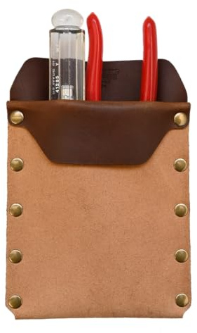 Tool Pocket Protector Pouch - Full Grain Leather - Solid Brass Rivets - Durable Leather Pouch - American Bench Craft - Made in USA (Brown)