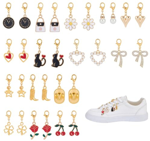 UNICRAFTALE Ciondoli in metallo a forma di stivale con anelli, smaltati in oro, ciondoli per lacci delle scarpe, albero di Natale, decorazione per scarpe, ciondolo per stivali, sandali, scarpe casual