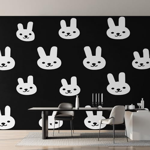 Generisch Tapete Hase Cartoon, Niedliches Häschen Schwarz Weiß Kinder Fototapete Wohnzimmer Schlafzimmer Tapeten, Vliestapete Wandtapete, Mustertapete Wanddeko 368x254 cm (B x H) Y&W34