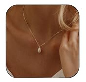 AOSWUD Collana di Perle da Donna Placcata Oro 14 Carati,Collana con Ciondolo Perla Delicato,Gioiello Elegante per Donna Idea Regalo per Compleanno Anniversario e Festa della Mamma