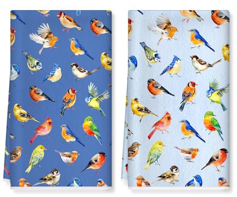 Arquiel Vögel Geschirrtücher Baumwollanteil 2er-Set 42 x 70 cm | Geschirrtücher aus Baumwollanteil, Motiv: Vögel; saugfähig und pflegeleicht zum Abtrocknen in der Küche.