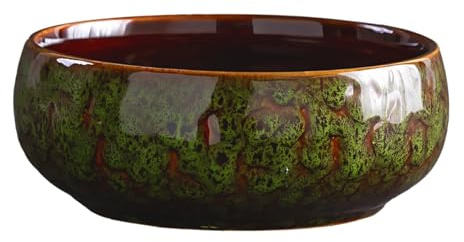 PONDON Ceramic Pots For Plants, 6.5 In Lotus Bowl Planter, Extra Large, No Drain Hole, For Water Lilies, Hyacinth, Succulents, Green