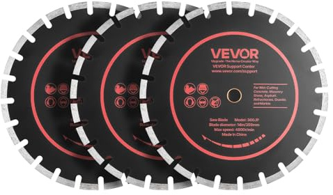 VEVOR Disco de Corte de Diamante 359 mm, Juego de 3 Piezas, Disco para Rozadora de Pared con Segmentos 2 mm, Eje 25,4 mm, Núcleo de acero 65Mn para Ladrillo Mampostería Hormigón Tuberías y Cableado