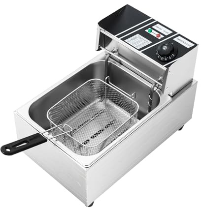 Freidora eléctrica de acero inoxidable de 6 L, 2500 W, freidora de zonas frías, freidora de aceite de 60 – 200 ℃, con control de temperatura, cesta, para familia, restaurantes, cafés, comida rápida