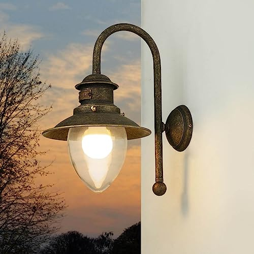 Licht-Erlebnisse Außenleuchte aus Messing in Bronze Antik matt IP44 Garten Terrasse Eingang H:36 cm E27 Maritim elegante Außenwandlampe Balkon