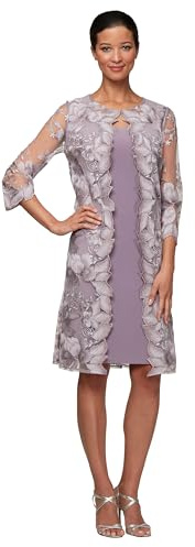 Alex Evenings Women's Short Embroidered Jacket Dress, Perfect for Wedding Guest, Formal Events (Petite and Regular Sizes) Mother of The Bride Dress