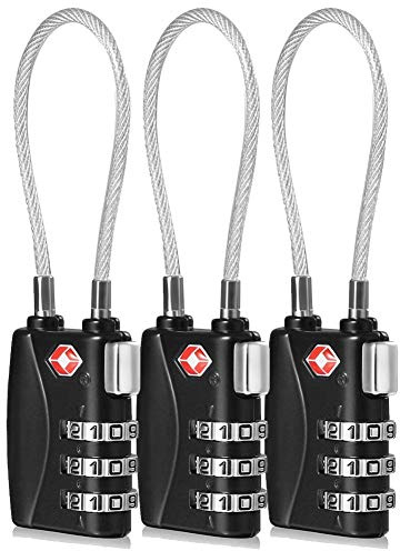 CFMOUR Serrures TSA - 1, 2, 3, 4, 5, 6 Pack Cadenas de sécurité à combinaison de câble de voyage à 3 cadrans pour valise à bagages Sac Code Lock - Noir (Lot de 3)