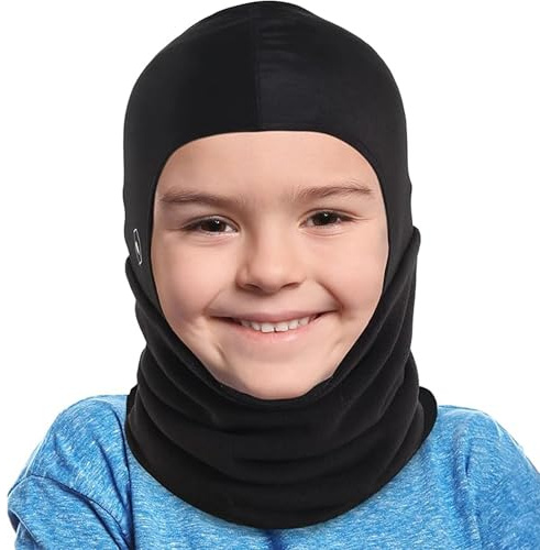 Tough Headwear Ski Mask Kids Boys Girls - Kids Balaclava Ski - Neck Gaiter - Kid Neck Warmer with Helmet Liner Hood - Black