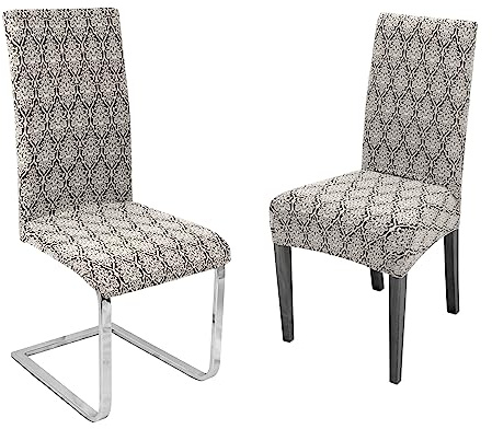 BEAUTEX Stuhlhusse Strick-Jacquard Stretch 2er Set Barock Natur | 60% Baumwolle, 38% Polyester, 2% Elasthan, 240 g/m², sicherer Rundum-Gummizug, 30 °C waschbar, formstabil & langlebig