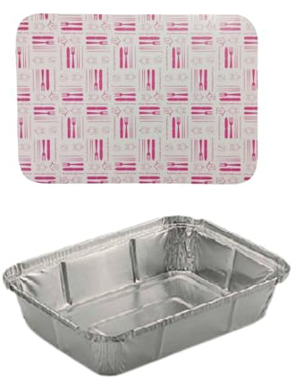 TELEVASO - 100 uds - Envase/recipiente de aluminio rectangular + tapa de cartón - Capacidad 890 ml y tamaño 225x155x45 mm- Bandejas desechables y reciclables, apto para altas temperaturas