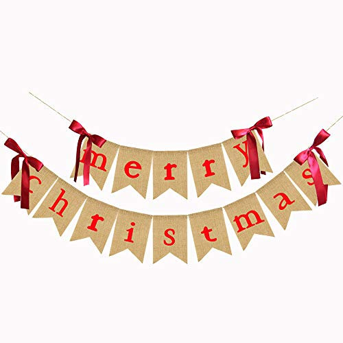 Omenluck Wimpelkette mit Aufschrift Merry Christmas, zum Aufhängen, Party-Logo, Buchstabe, Alphabet, Flagge, Banner für Zuhause, Wand, Tür, 2 Stück