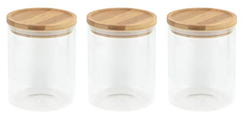 apollo THE HOUSEWARES BRAND Borosilicate Canister Set 3, Glass, Durable, Airtight Seal, Bamboo Lid, Stackable, Organize, Clear