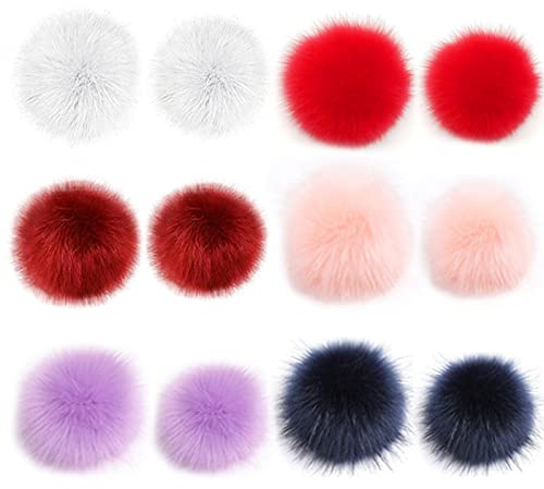 yeemeen 12 Piezas PompóN de Piel SintéTica,Pompones de Pelo para Gorros,PompóN de Pelo Artificial,Adecuado para Sombreros, Llaveros, Bufandas, Guantes, Bolsos, Accesorios (10 cm, 8 cm)