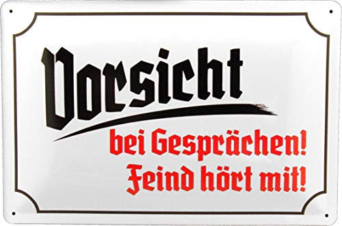 Blechschild 20x30 Vorsicht Feind hört mit ! im Vintage Retro Nostalgie Design zur Dekoration von Kneipe Bar Garten Garage Werkstatt Hobby Partyraum Sportheim UVM