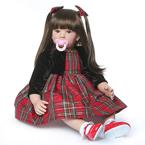 ZIYIUI Reborn Kleinkind-Puppen 60 cm weiches Silikon-Vinyl realistische Reborn Puppen Mädchen mit langem Haar echte Babypuppen, die echt aussehen Neugeborene