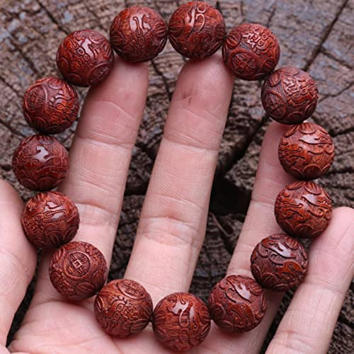 MELRIE 1 Pc Natürliches Mehrfarbiges Holzarmband Männer Elastisches Armband Holzperle Glückliche Skulptur Mythisches Tier-15mm