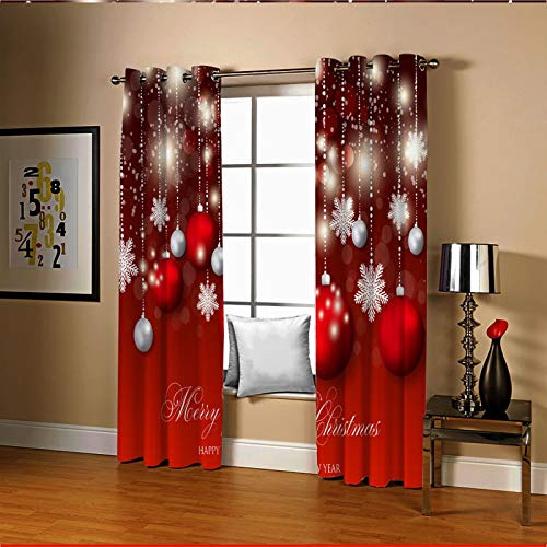AmDxD Gardiner vardagsrum vintage, julkula snöflinga god julgardiner med öljetter röd fönstergardin ogenomskinlig för hotell kontor barnrum, 214 x 115 cm (B x H)