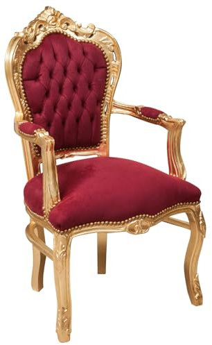 Biscottini Barock Sessel L60xPR60xH10/ - Louis XVI Stühle gepolstert - Sitzstuhl aus rotem Samt im französischen Stil - Sessel im besonderen Stil