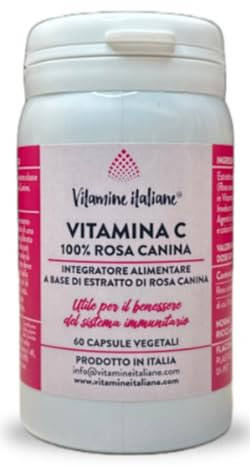 Vitamine Italiane® - Integratore 100% Rosa Canina e Vitamina C - Utile per il Sistema Immunitario, Antiossidante, Riduce Fatica e Stress - Made in Italy (1 Confezione da 60 Capsule)